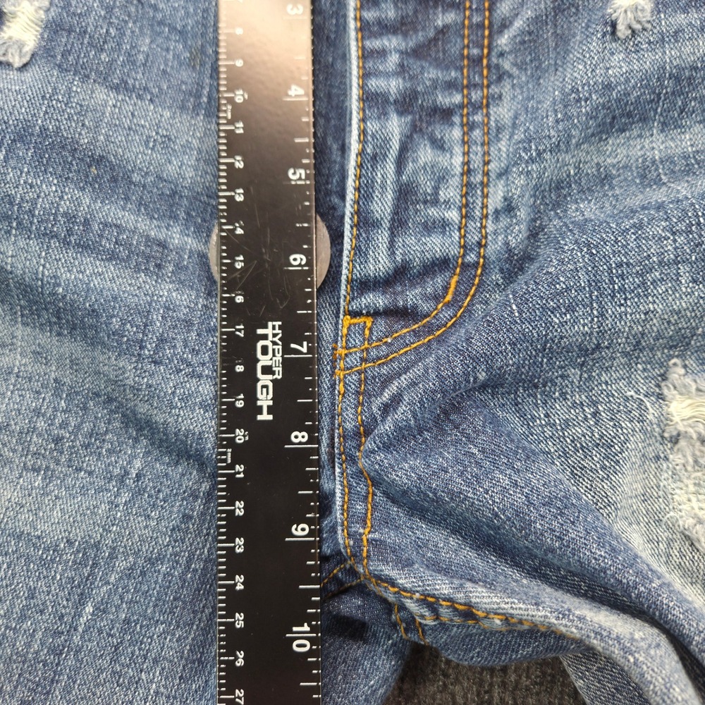 Born Fly Men Distressed Denim Jeans Blue Light Wash Button Fly Size 32 Y2K Style - Picture 6 of 11